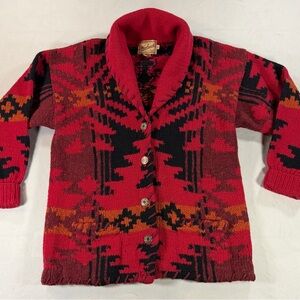 Woolrich wool Hand knit  Cardigan Aztec Native  Shawl Collar Size S Women’s